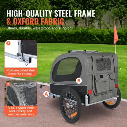 SucceBuy 88lbs Dog Bike Trailer Pet Cart Bicycle Carrier with Wheels Coupler Reflectors Flag Collapsible to Store for Dogs